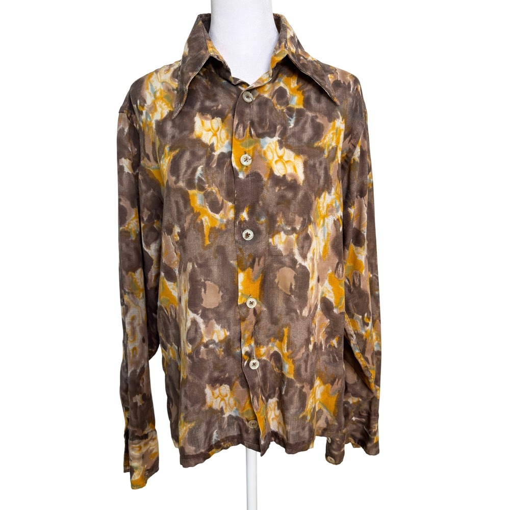 Vintage Karoll's Long Sleeve Button Up Shirt Brown Yellow Abstract Print‎  M